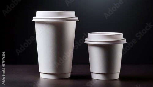 Wallpaper Mural product display mockup two blank white disposable coffee cups on dark background mockup for branding Torontodigital.ca