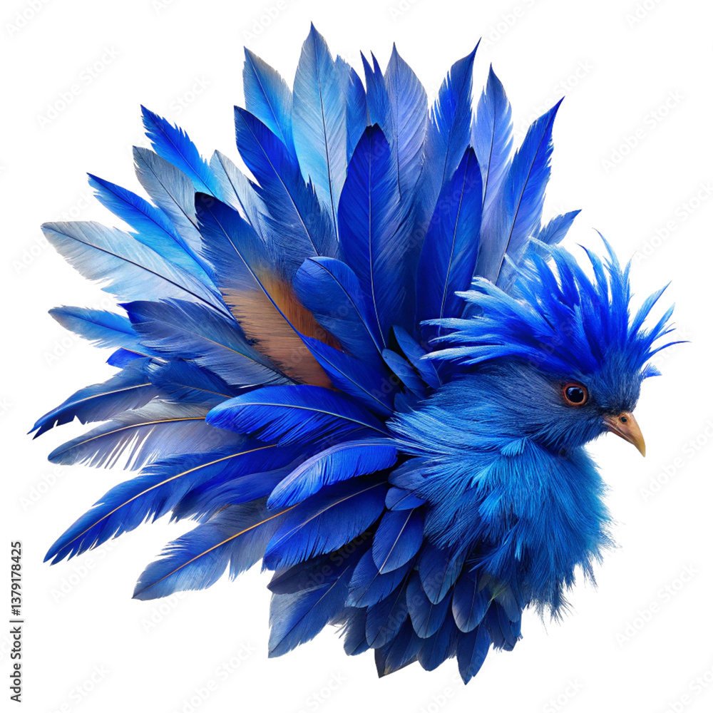 Fototapeta premium Luxurious Blue Feathers Bird Display in Transparent Background