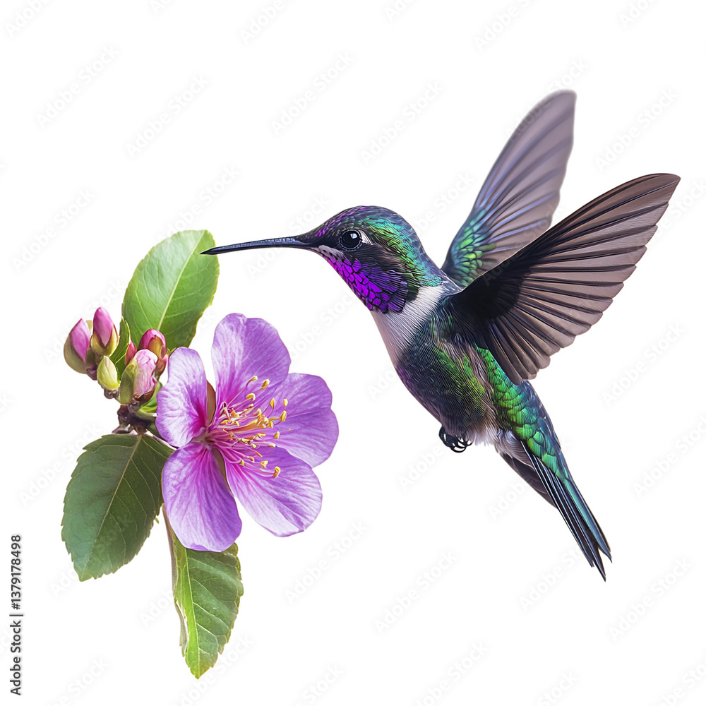 Obraz premium A Tiny Hummingbird Hovering Over a Flower Isolated on Transparent Background