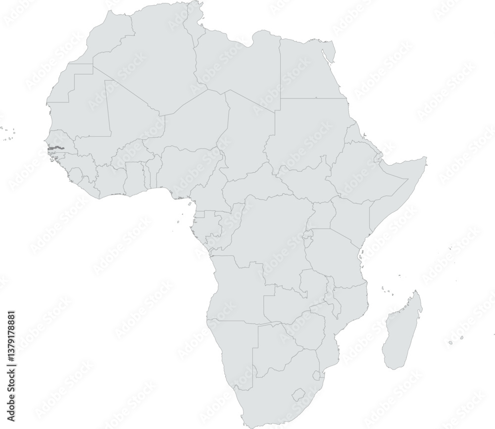Obraz premium Detailed national location map of THE GAMBIA within the great continent of Africa