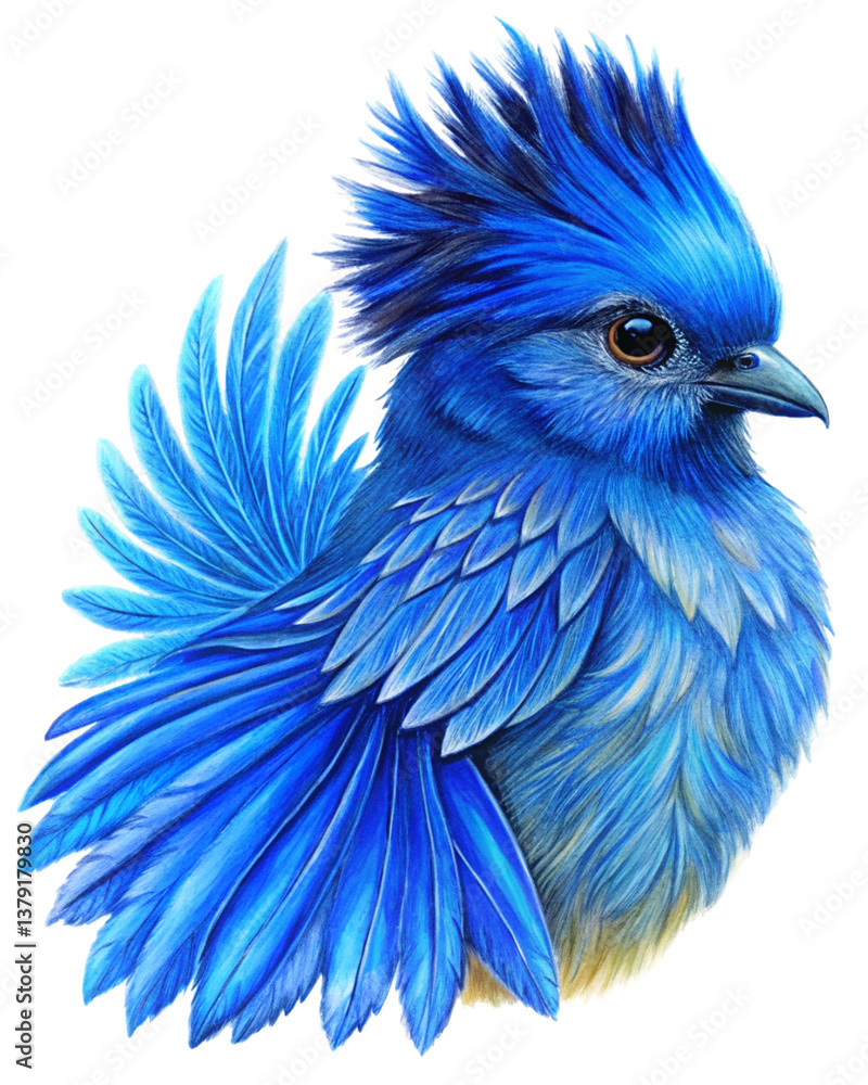 Fototapeta premium Impressive Blue Feathers Bird Display in Transparent Background