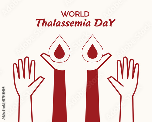 World Thalassemia Day: three hands showing support with blood drops.