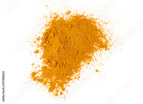 Fototapeta Naklejka Na Ścianę i Meble -  Turmeric powder pile, isolated on white