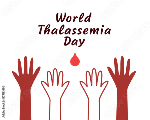 World Thalassemia Day: three hands showing support with blood drops.