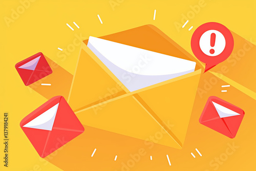 Yellow envelope with message icons representing email communication and notifications