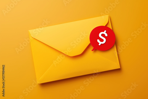 Yellow envelope with dollar icon symbolizing financial notification and online payment