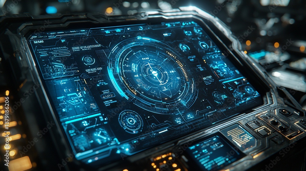 Obraz premium Futuristic Control Panel Interface Blue Digital Display