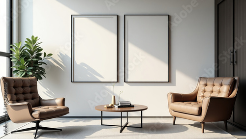 a modern office with two blank posters