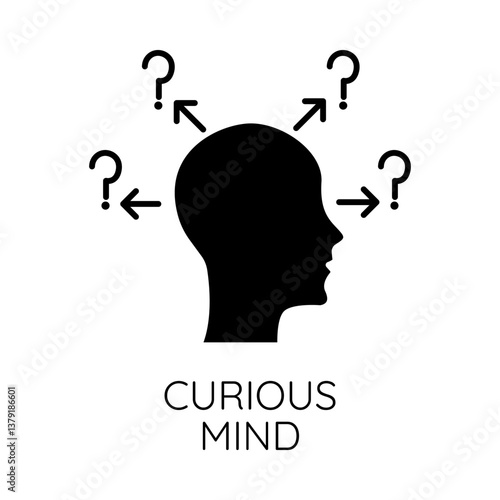  Curious Mind – Head with Question Marks Representing Exploration and Intellectual Discovery