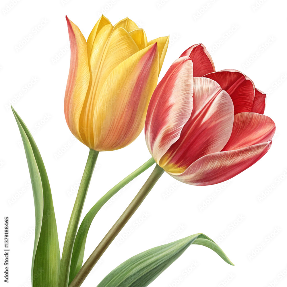 three yellow tulips on transparent background three yellow tulips on transparent background