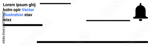 Notification bell next to placeholder text and horizontal lines, emphasizing alerts and user interface design. Ideal for tech, communication, website layouts, apps, minimal design, notifications