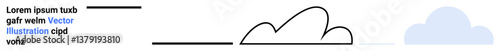 Abstract design featuring a black line forming a cloud contour, a faint blue cloud, and stylized text. Ideal for branding, tech design, creativity, learning, innovation, simplicity and a clean
