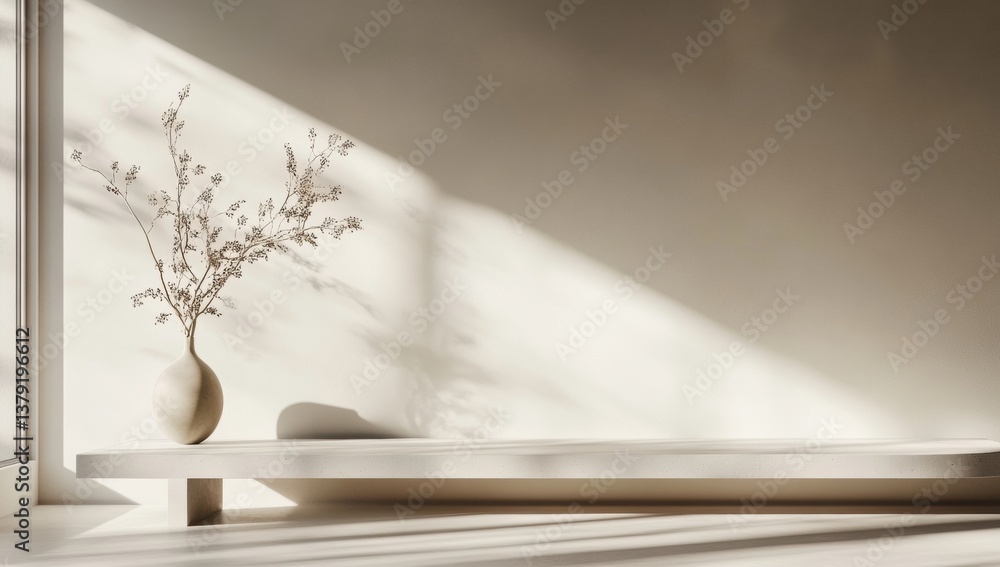 Minimalist beige interior design with sunlight Minimalist beige interior design with sunlight