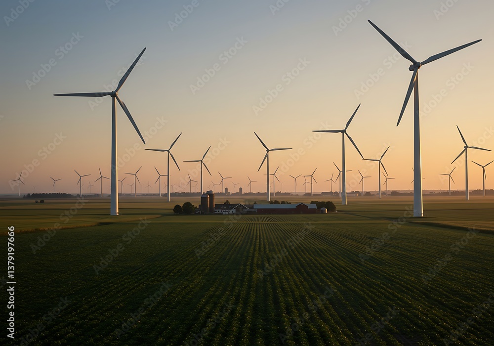 A serene sunset over a vast field of wind turbines gracefully turning, generating clean energy for a sustainable future, bathed in warm golden light. A serene sunset over a vast field of wind turbines gracefully turning, generating clean energy for a sustainable future, bathed in warm golden light.