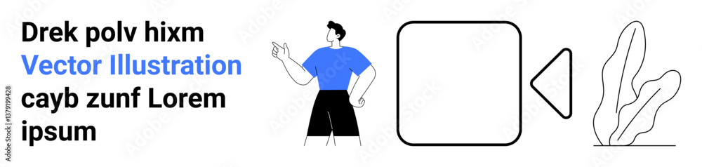 Man wearing a blue shirt gesturing, large square with triangle insets, plant-thumbs up shape. Ideal for presentation, modern design, creativity, branding, marketing, education simple landing page Man wearing a blue shirt gesturing, large square with triangle insets, plant-thumbs up shape. Ideal for presentation, modern design, creativity, branding, marketing, education simple landing page