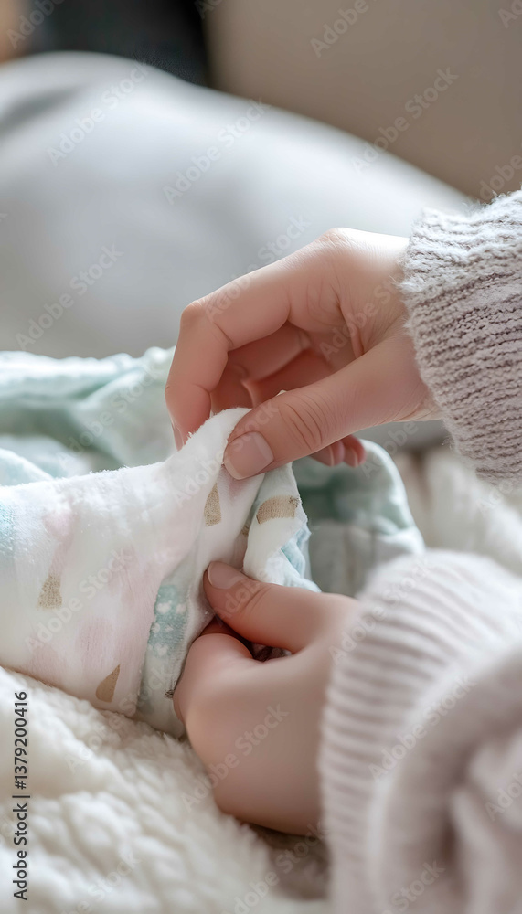 a photo showing a mothers hand help change babys cloth a photo showing a mothers hand help change babys cloth