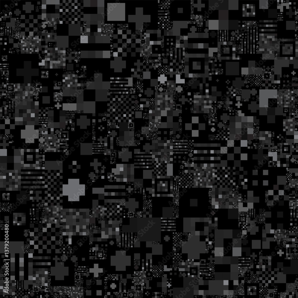 Fototapeta premium An abstract pattern with gray and black geometric shapes, creating a pixelated or fragmented effect.