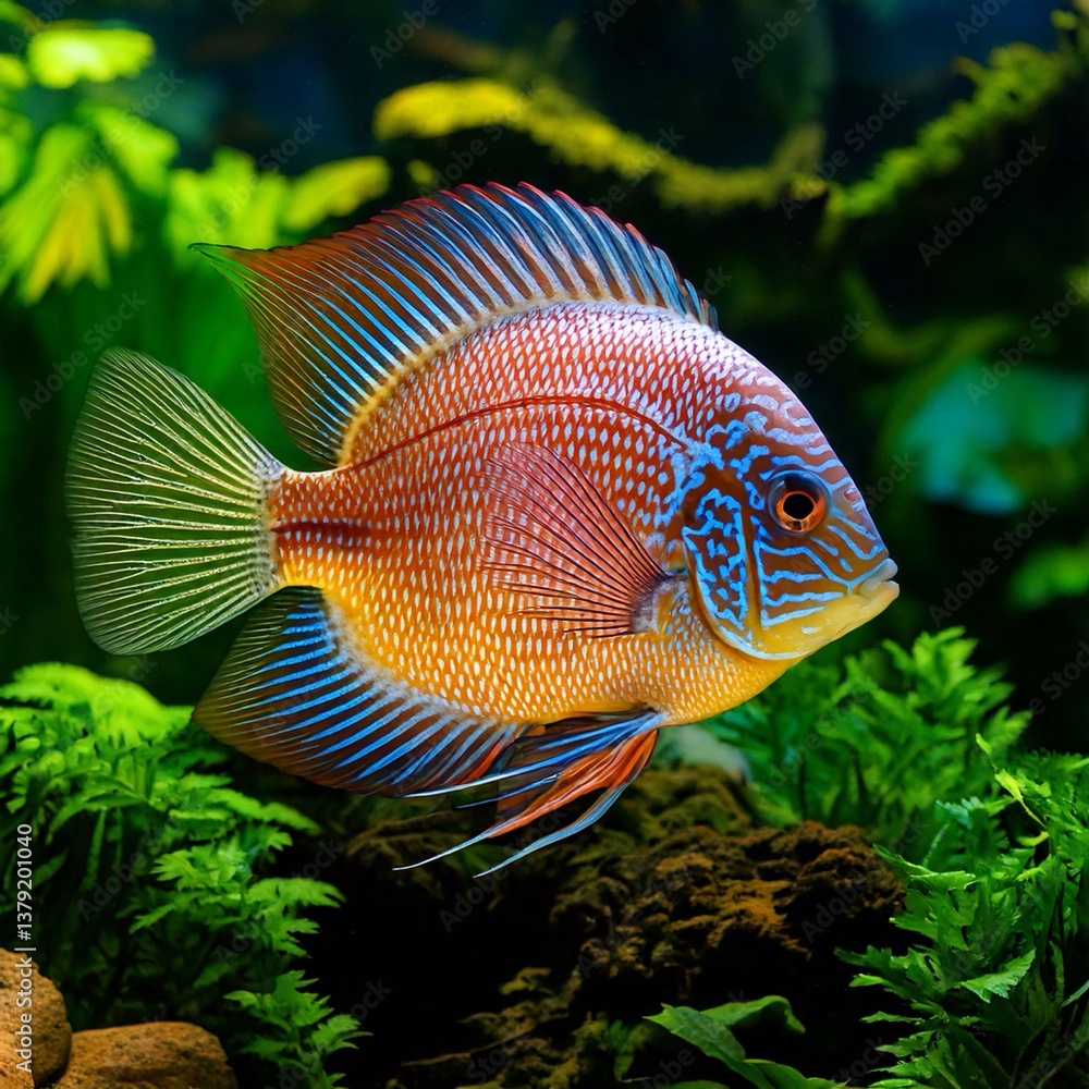 tropical fish in aquarium with plants