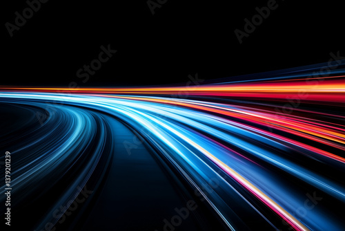 Futuristic Neon Light Trails in Motion – Speed and Technology Concept on Dark Background