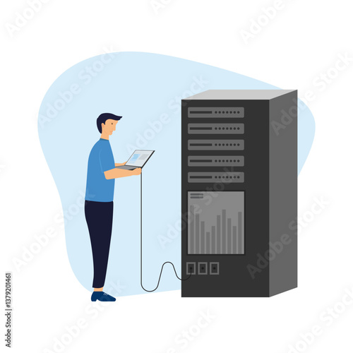 IT professional working on data server vector illustration