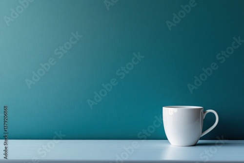 Wallpaper Mural White Coffee Mug on Light Table with Textured Turquoise Background Torontodigital.ca