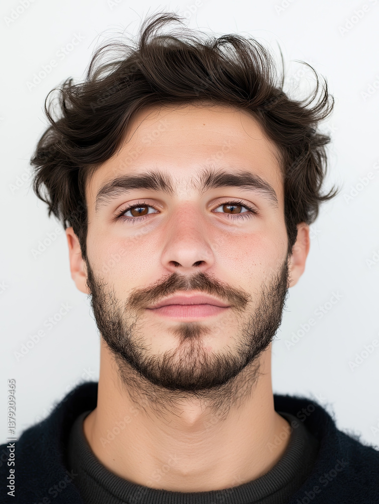 Young man with curly hair and beard Young man with curly hair and beard