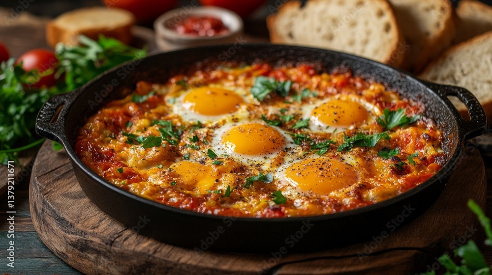 Savory Eggs in Spicy Tomato Sauce with Bread Savory Eggs in Spicy Tomato Sauce with Bread