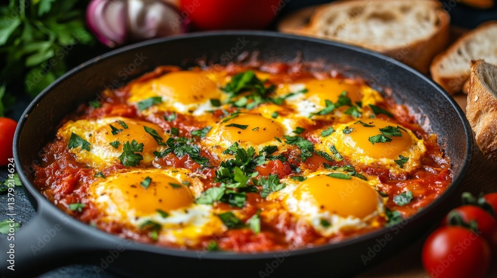 Shakshuka Eggs in a Cast Iron Skillet Shakshuka Eggs in a Cast Iron Skillet