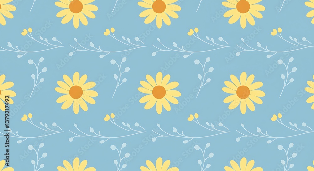 Sunny Daisies & Sky Blue Twigs AI Generated Sunny Daisies & Sky Blue Twigs AI Generated