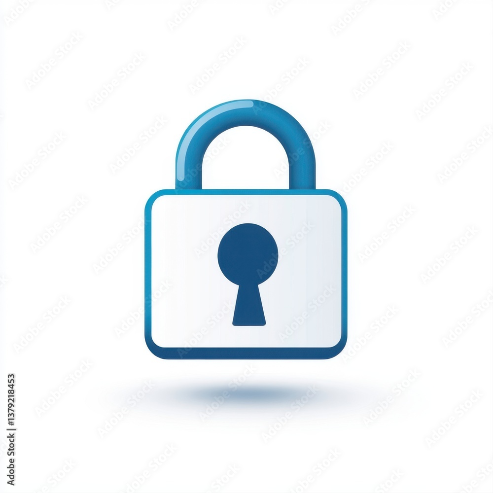 Blue padlock icon on white background representing security, protection, and privacy in digital environments Blue padlock icon on white background representing security, protection, and privacy in digital environments