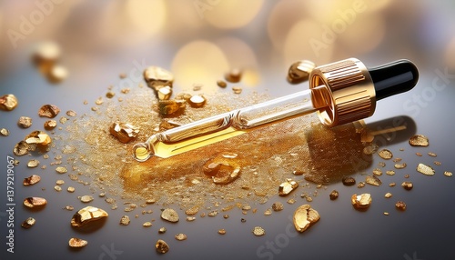 Wallpaper Mural pipette with golden skincare serum with gold flakes for luxurious beauty treatments Torontodigital.ca