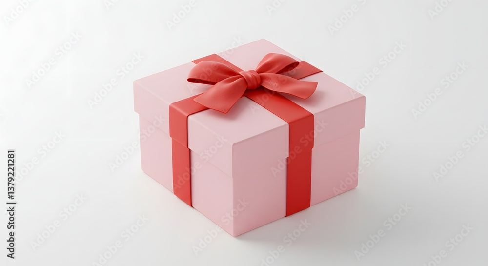 Pink Gift Box with Red Bow on White Background Pink Gift Box with Red Bow on White Background