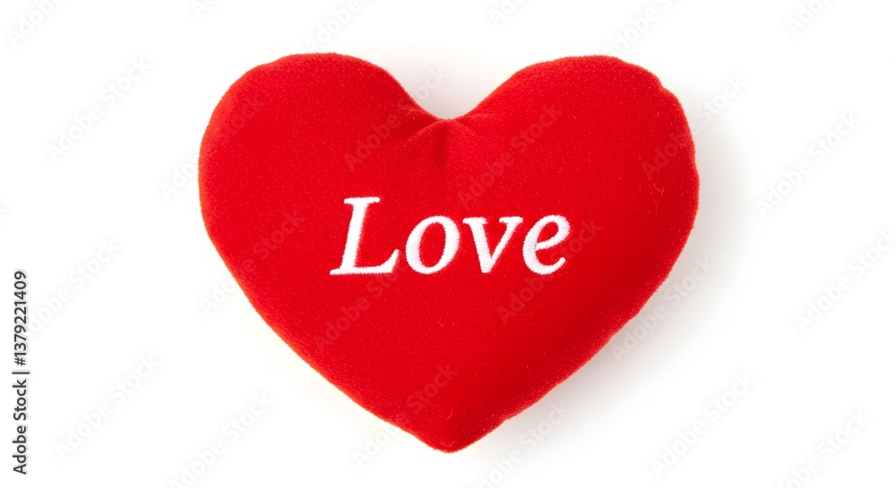 Obraz premium Red Heart-Shaped Pillow with 'Love' on White