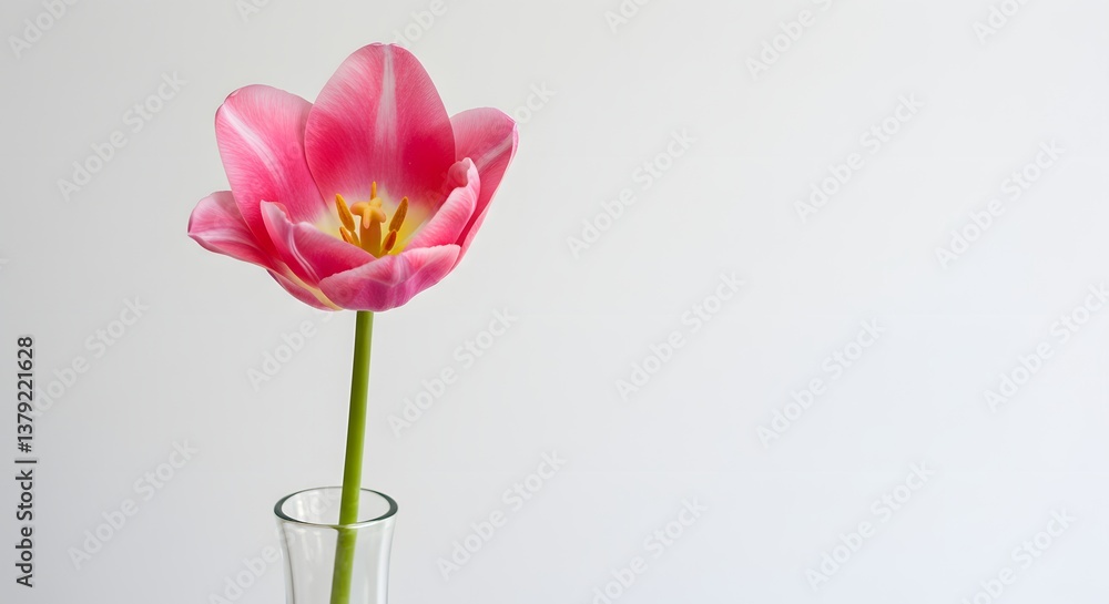 Obraz premium Single Pink Tulip in Vase on White