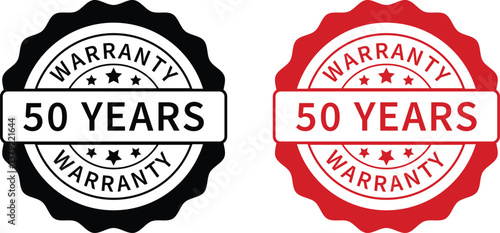Warranty label. 50 years warranty band sign. Warranty stamp. Warranty logo. Warranty stamp vector.