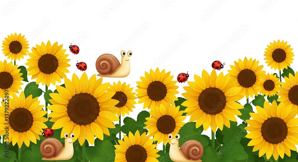 Sunflowers Snails And Ladybugs A Whimsical Summer Illustration AI Generated Sunflowers Snails And Ladybugs A Whimsical Summer Illustration AI Generated