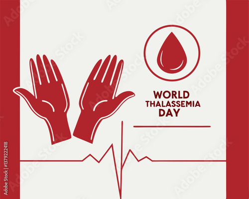 Raising awareness for World Thalassaemia Day with a supportive hand and blood drop design.
