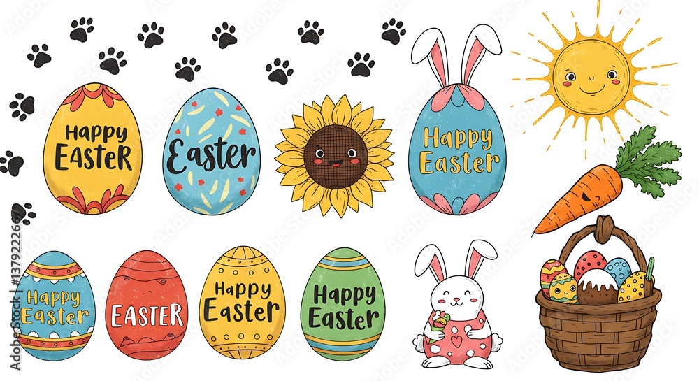 Fototapeta premium Joyful Easter Clipart Cheerful Colors AI Generated