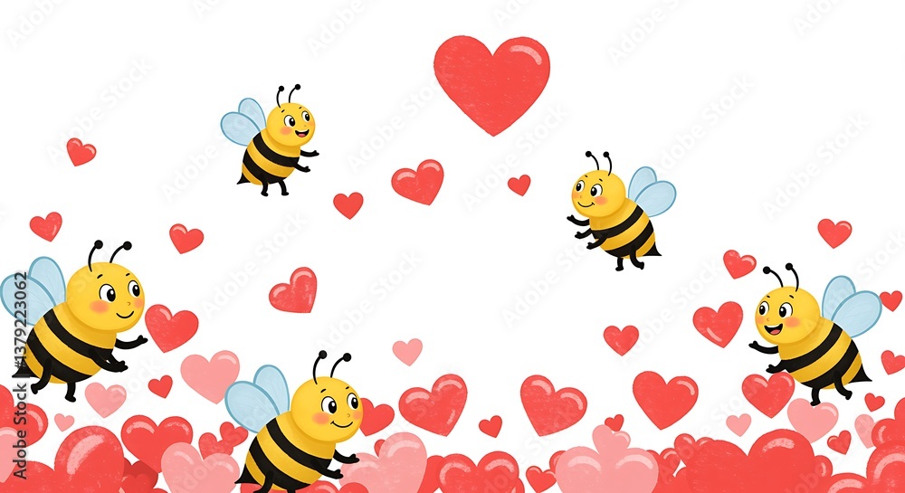Obraz premium Buzzing Hearts and Honeybees AI Generated