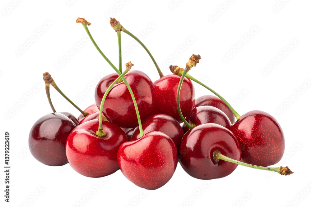 Fresh ripe cherries grouped on transparent background Fresh ripe cherries grouped on transparent background