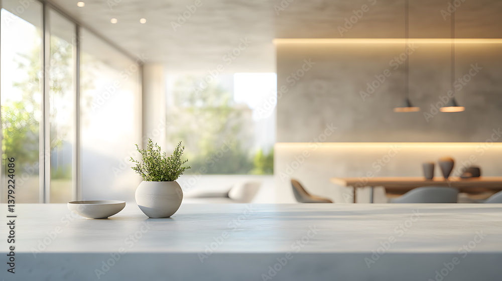 Fototapeta premium Blurred Modern Interior with Natural Light and Soft Neutral Tones in Elegant Scandinavian Style