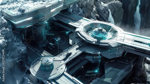 Futuristic Space Station on Icy Cliff