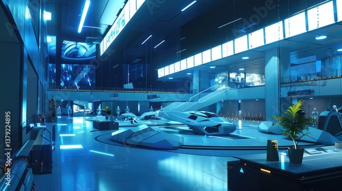 Modern Futuristic Spacecraft Hangar Interior