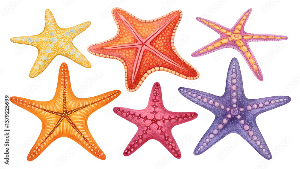 Colorful starfish collection with a transparent background Colorful starfish collection with a transparent background