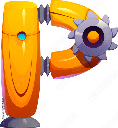 Cartoon robot hand font of letter P as gear wheel typeface, vector cyborg machine type. Robot font or engineering English alphabet of ABC letters in retro robotic arm type or mechanic machine typeface