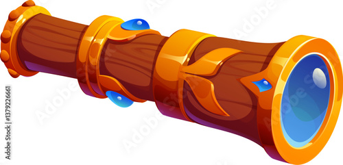 Cartoon pirate spyglass icon, vintage nautical telescope. Isolated vector navigation instrument for looking on distance. Captain or sailor optical tool, naval equipment, marine retro glass item