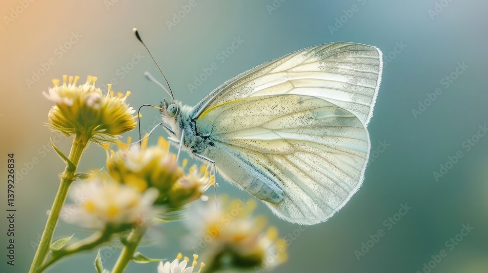 A close-up of a delicate butterfly perched on a blooming flower, showcasing intricate wing patterns A close-up of a delicate butterfly perched on a blooming flower, showcasing intricate wing patterns