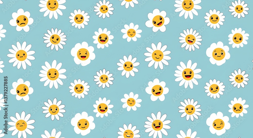 Grumpy Daisies Blue Background Pattern Design AI Generated Grumpy Daisies Blue Background Pattern Design AI Generated