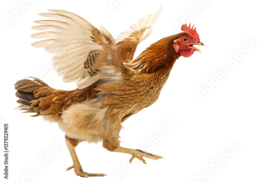 Brown chicken flapping wings on transparent background