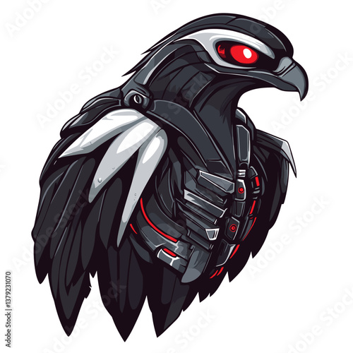 Stylized esports vector logo featuring a bio-engineered hawk design with a sleek side view